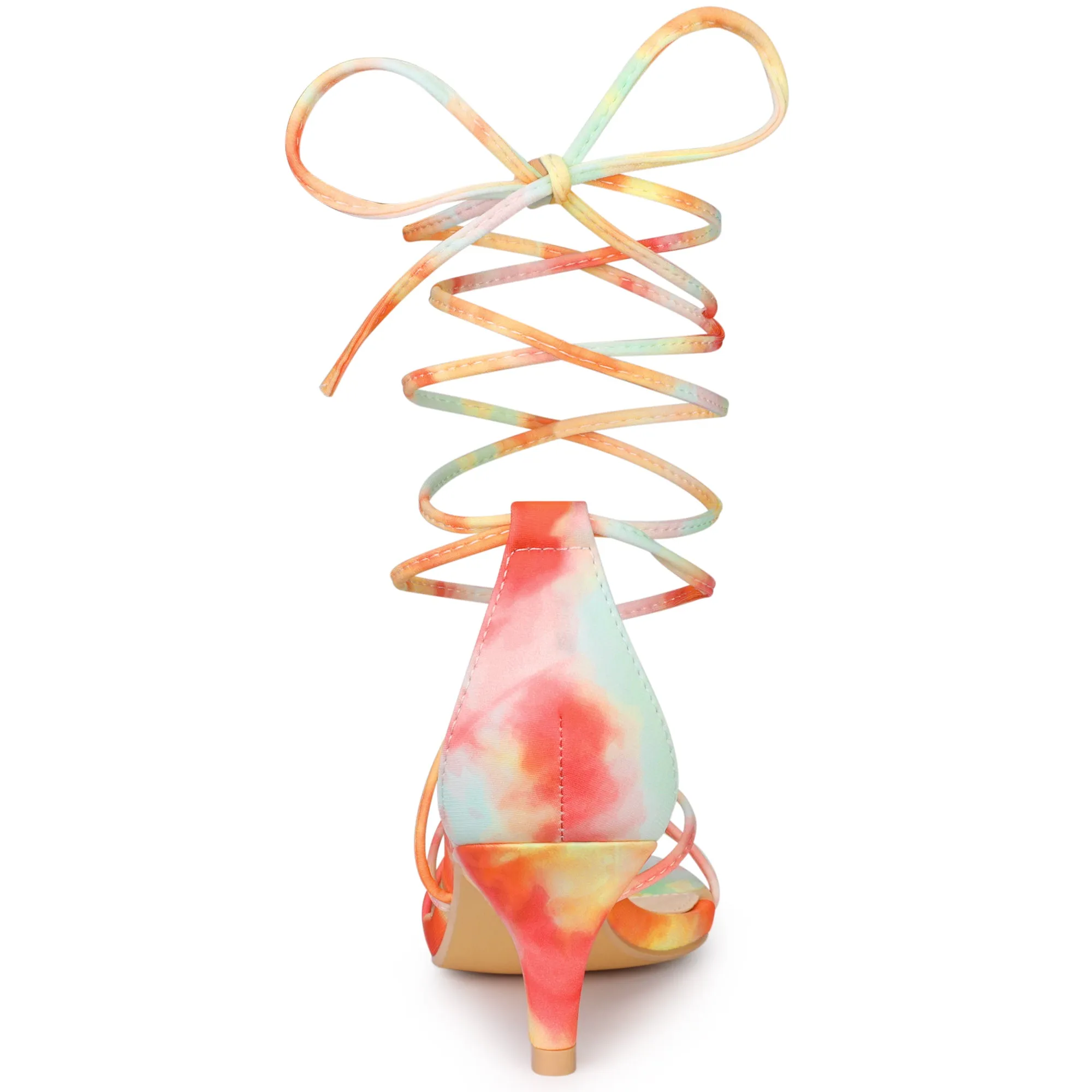 Open Toe Strappy Tie Dye Lace Up Kitten Heel Sandals