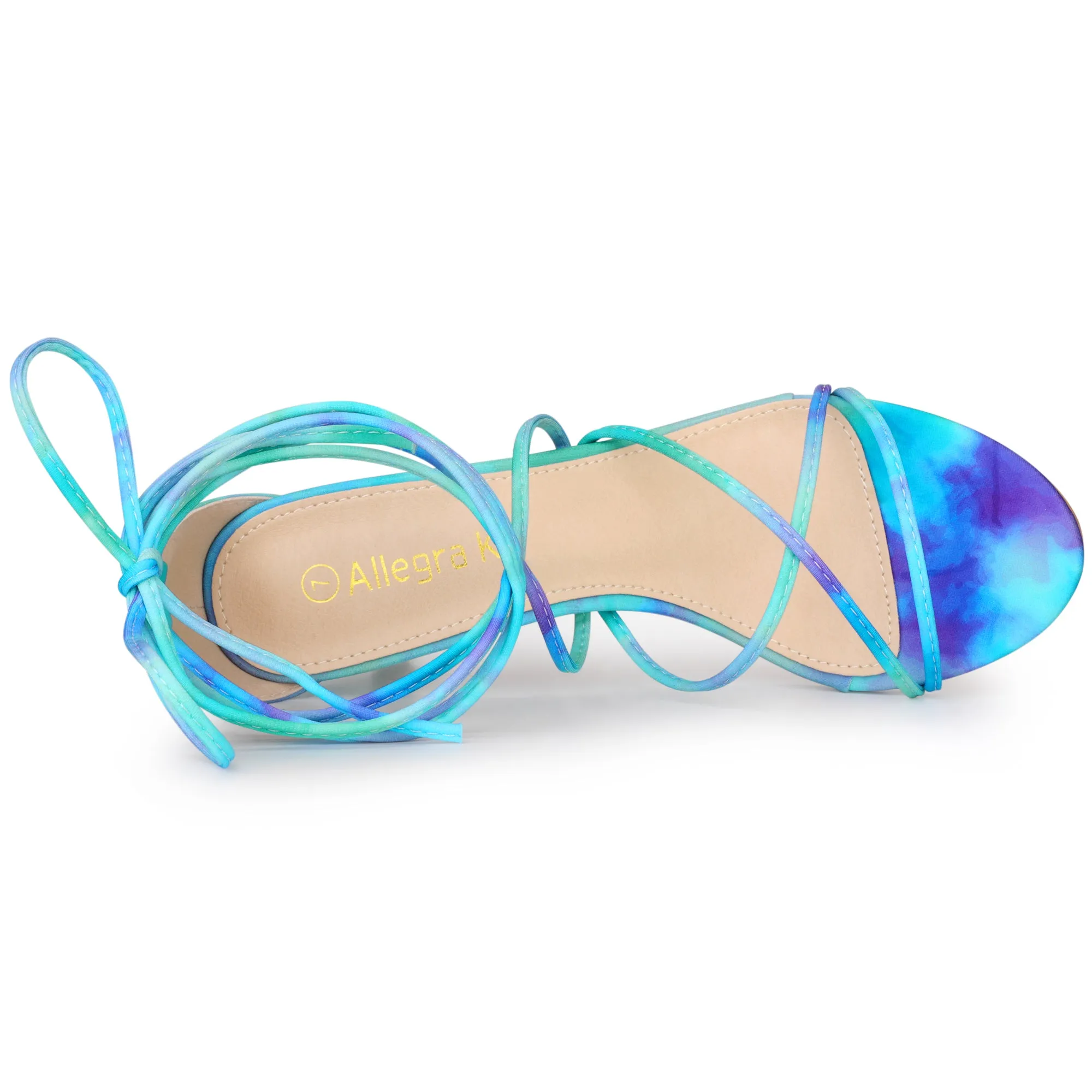 Open Toe Strappy Tie Dye Lace Up Kitten Heel Sandals