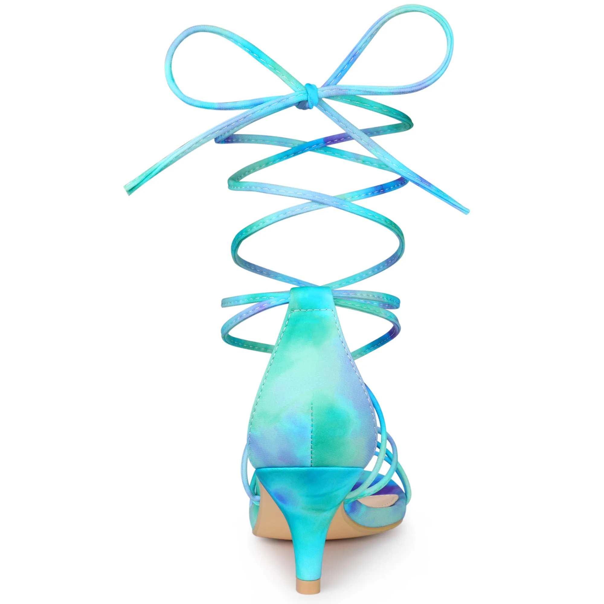 Open Toe Strappy Tie Dye Lace Up Kitten Heel Sandals