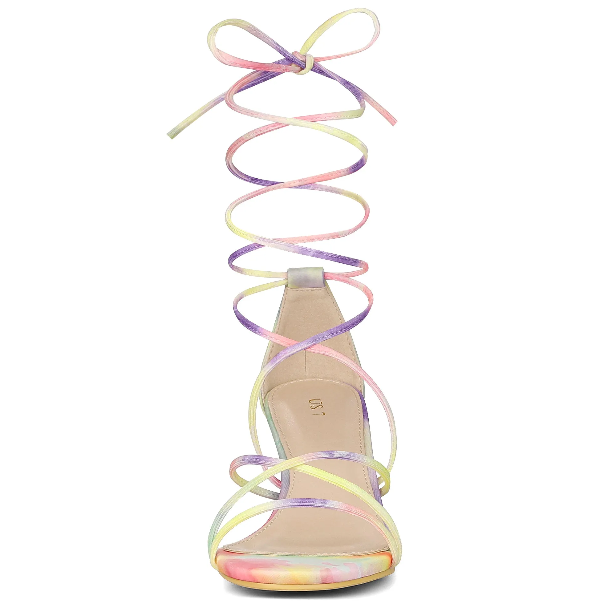 Open Toe Strappy Tie Dye Lace Up Kitten Heel Sandals