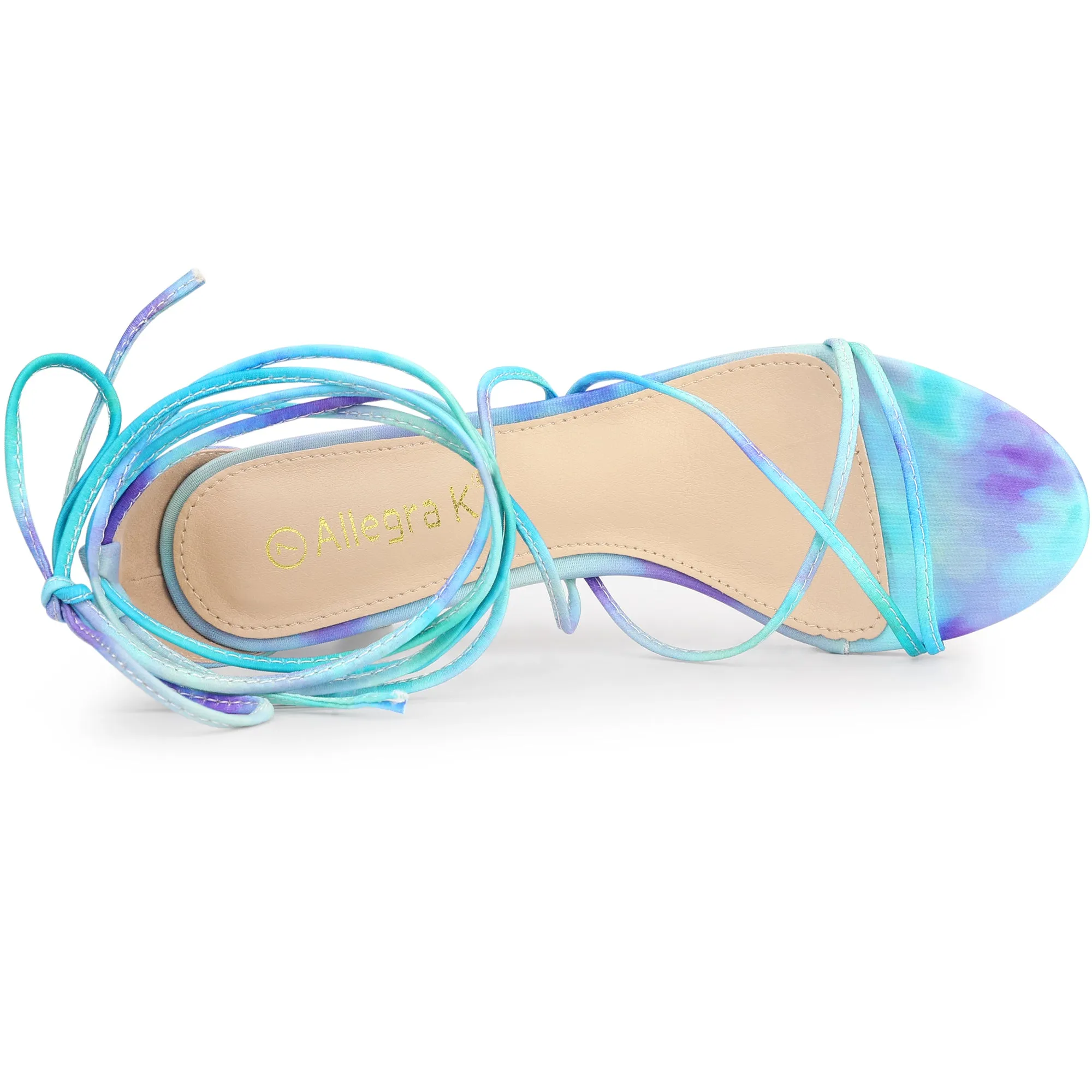 Open Toe Strappy Tie Dye Lace Up Kitten Heel Sandals