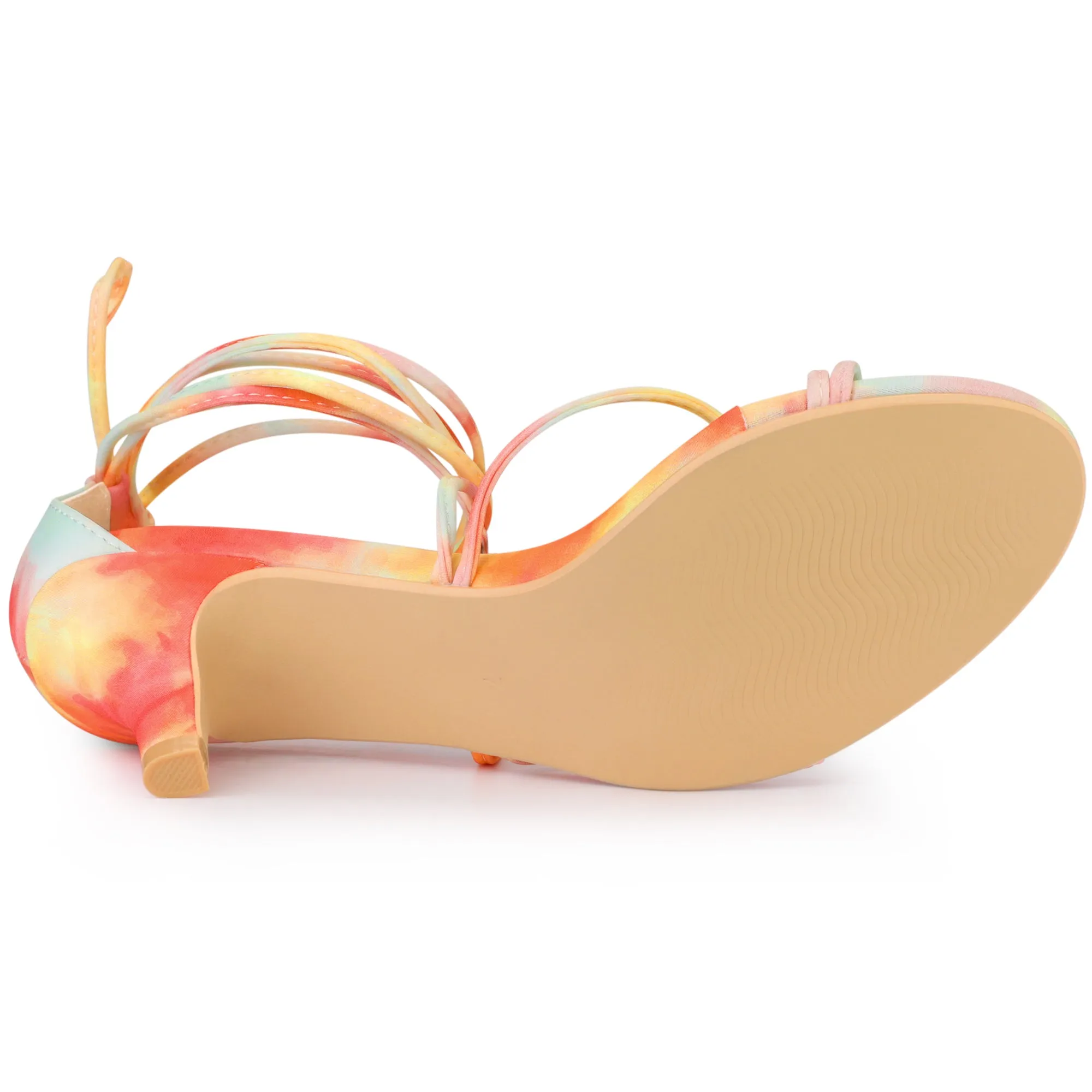 Open Toe Strappy Tie Dye Lace Up Kitten Heel Sandals