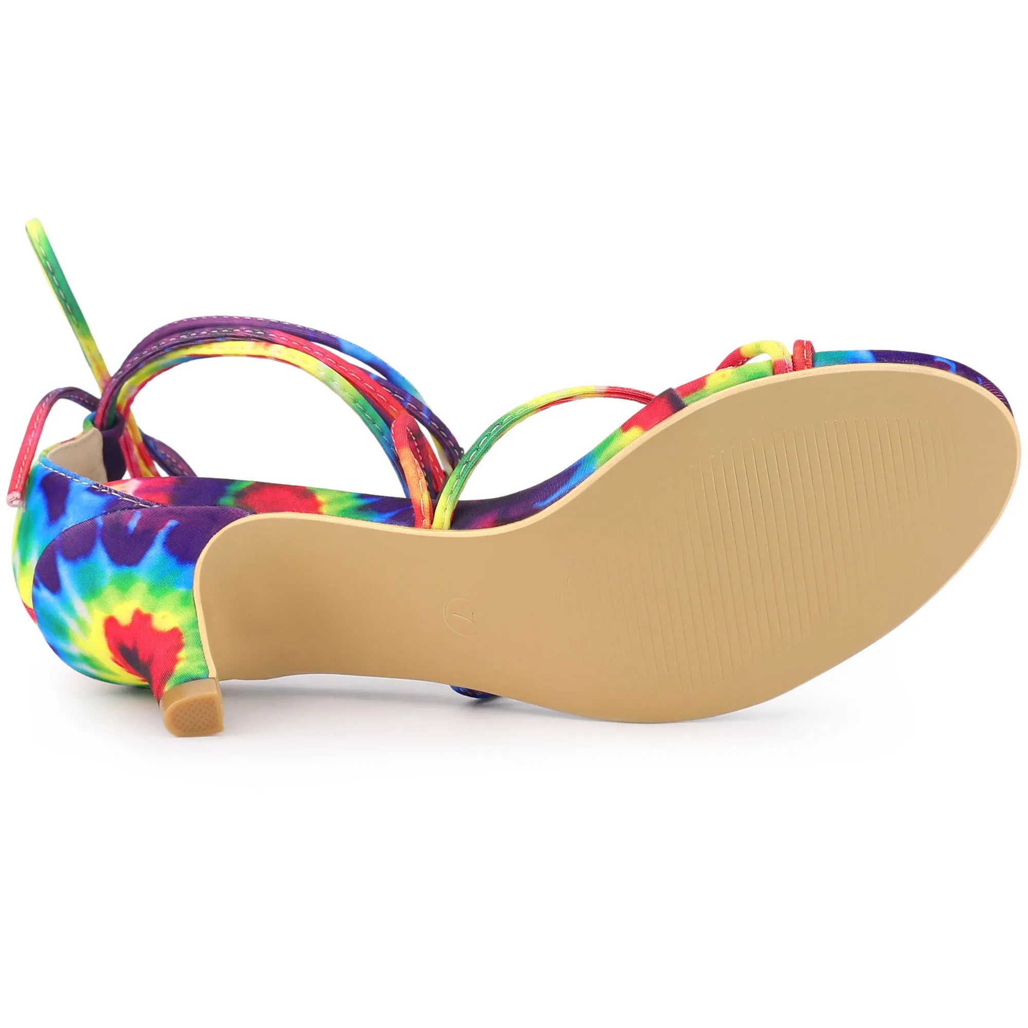 Open Toe Strappy Tie Dye Lace Up Kitten Heel Sandals