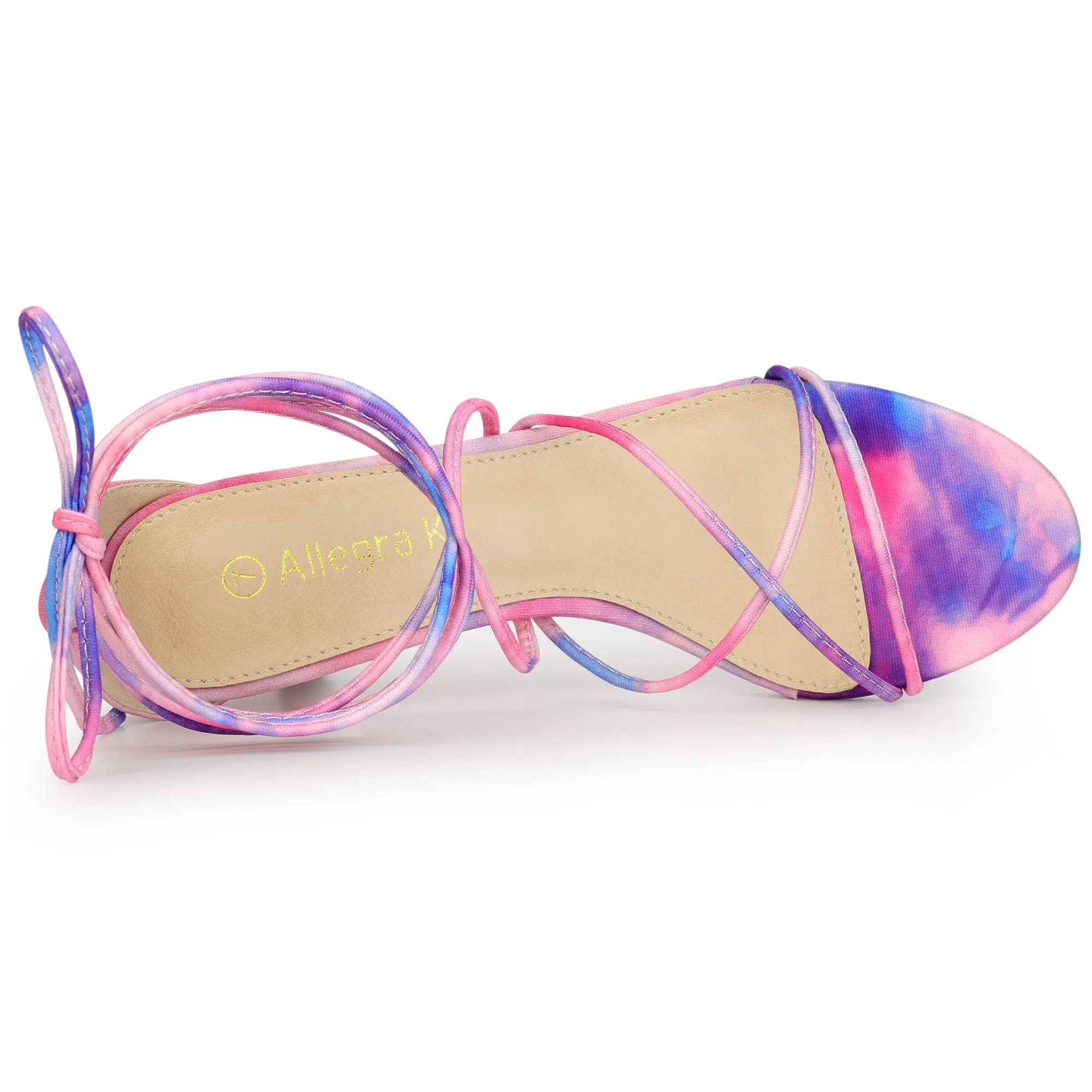 Open Toe Strappy Tie Dye Lace Up Kitten Heel Sandals