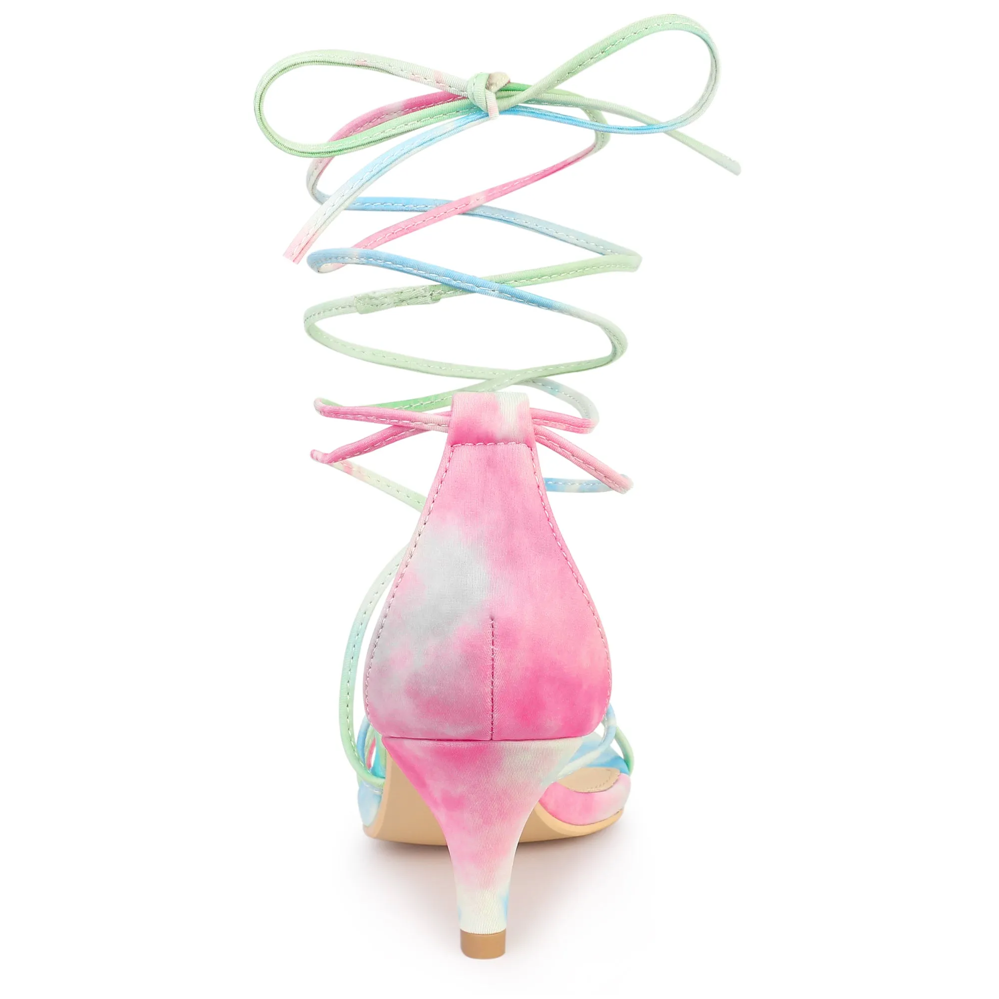 Open Toe Strappy Tie Dye Lace Up Kitten Heel Sandals