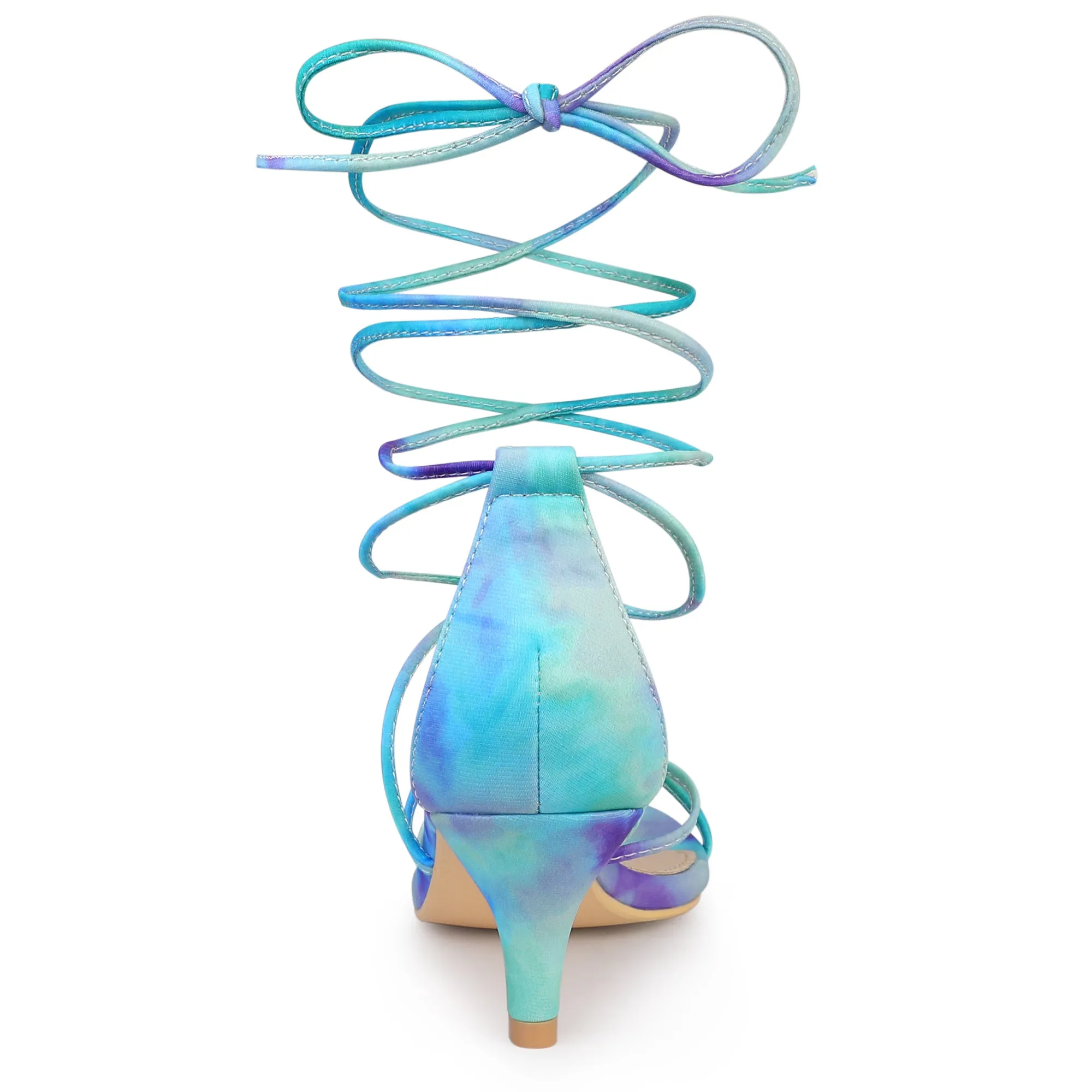 Open Toe Strappy Tie Dye Lace Up Kitten Heel Sandals