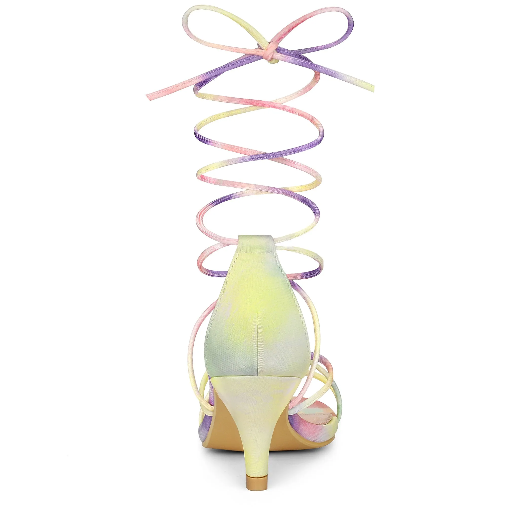 Open Toe Strappy Tie Dye Lace Up Kitten Heel Sandals