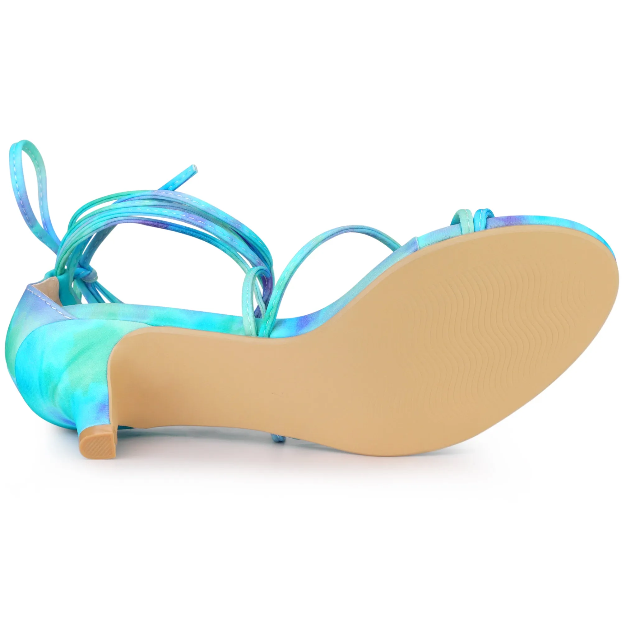 Open Toe Strappy Tie Dye Lace Up Kitten Heel Sandals