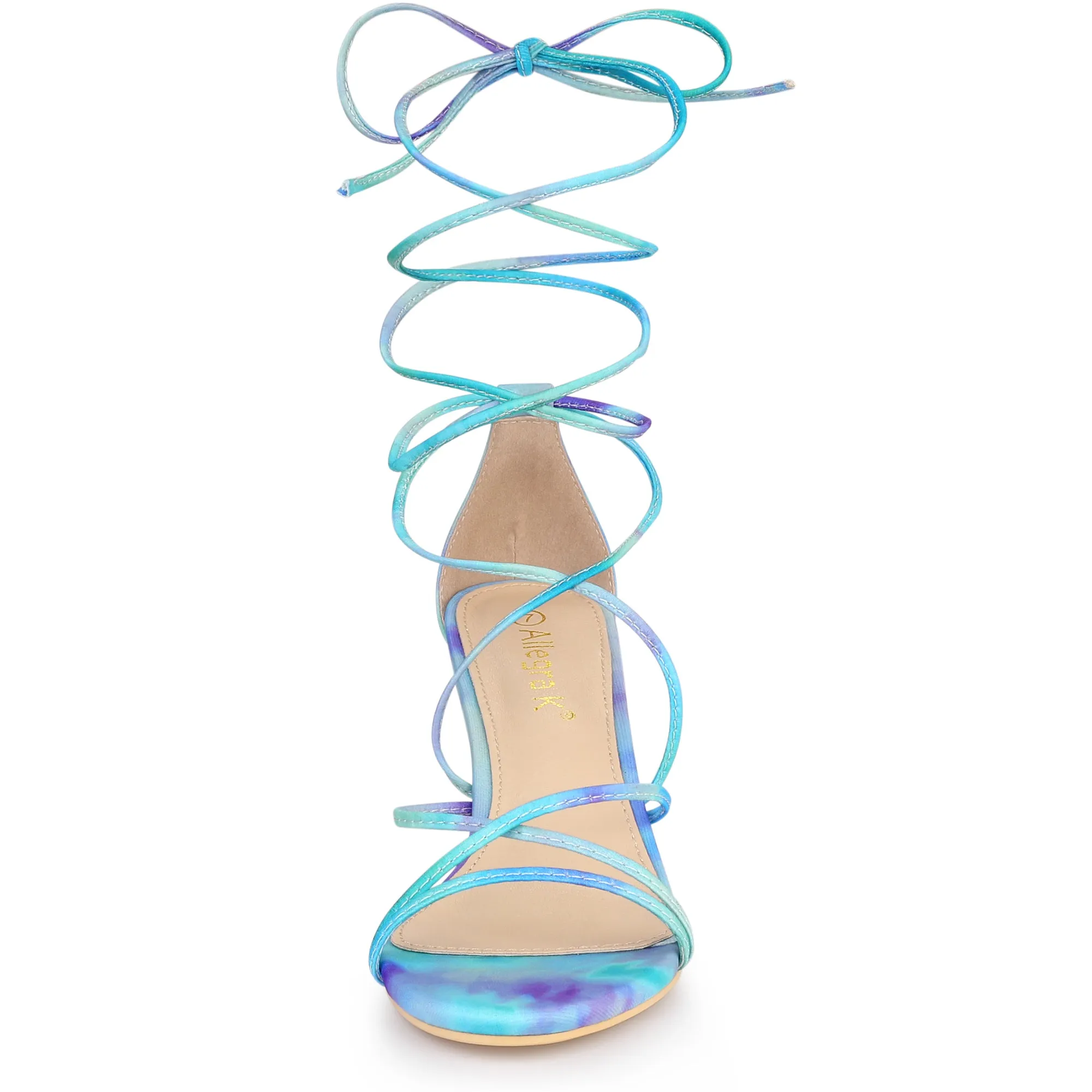 Open Toe Strappy Tie Dye Lace Up Kitten Heel Sandals
