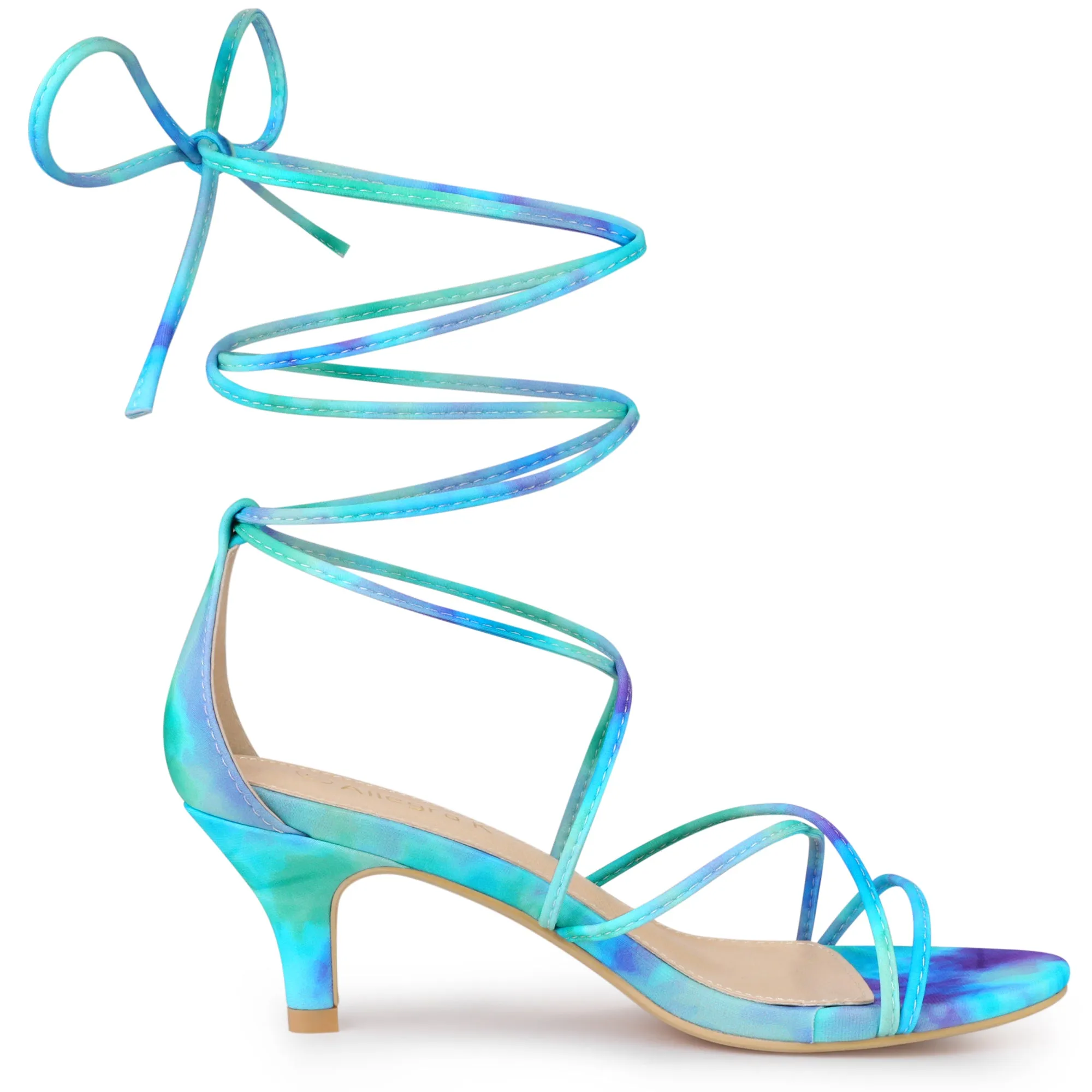 Open Toe Strappy Tie Dye Lace Up Kitten Heel Sandals