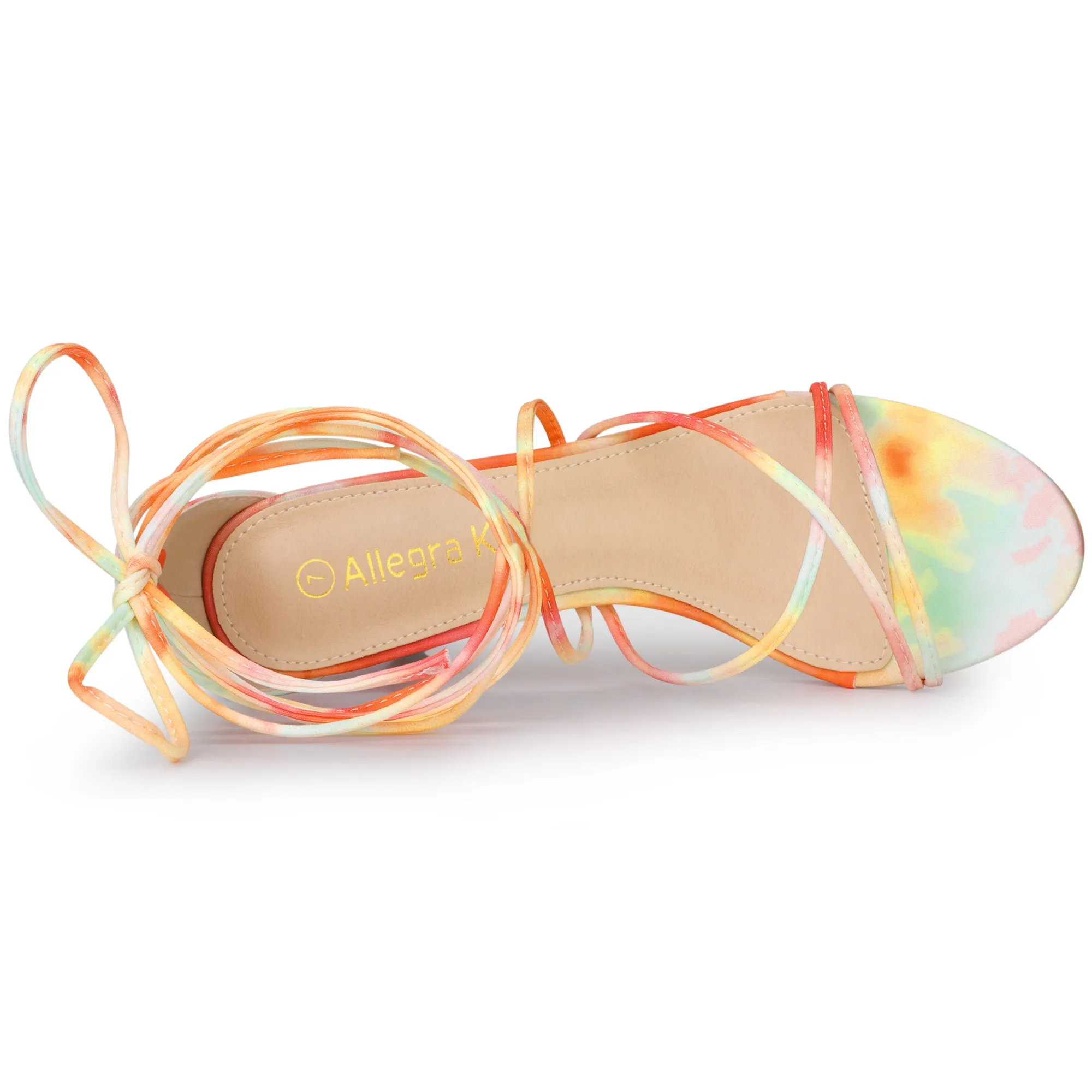 Open Toe Strappy Tie Dye Lace Up Kitten Heel Sandals