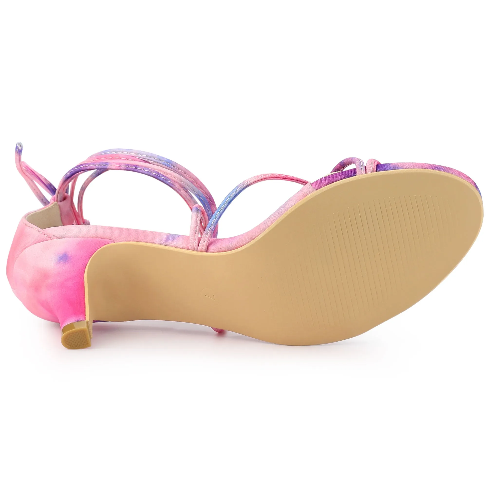 Open Toe Strappy Tie Dye Lace Up Kitten Heel Sandals