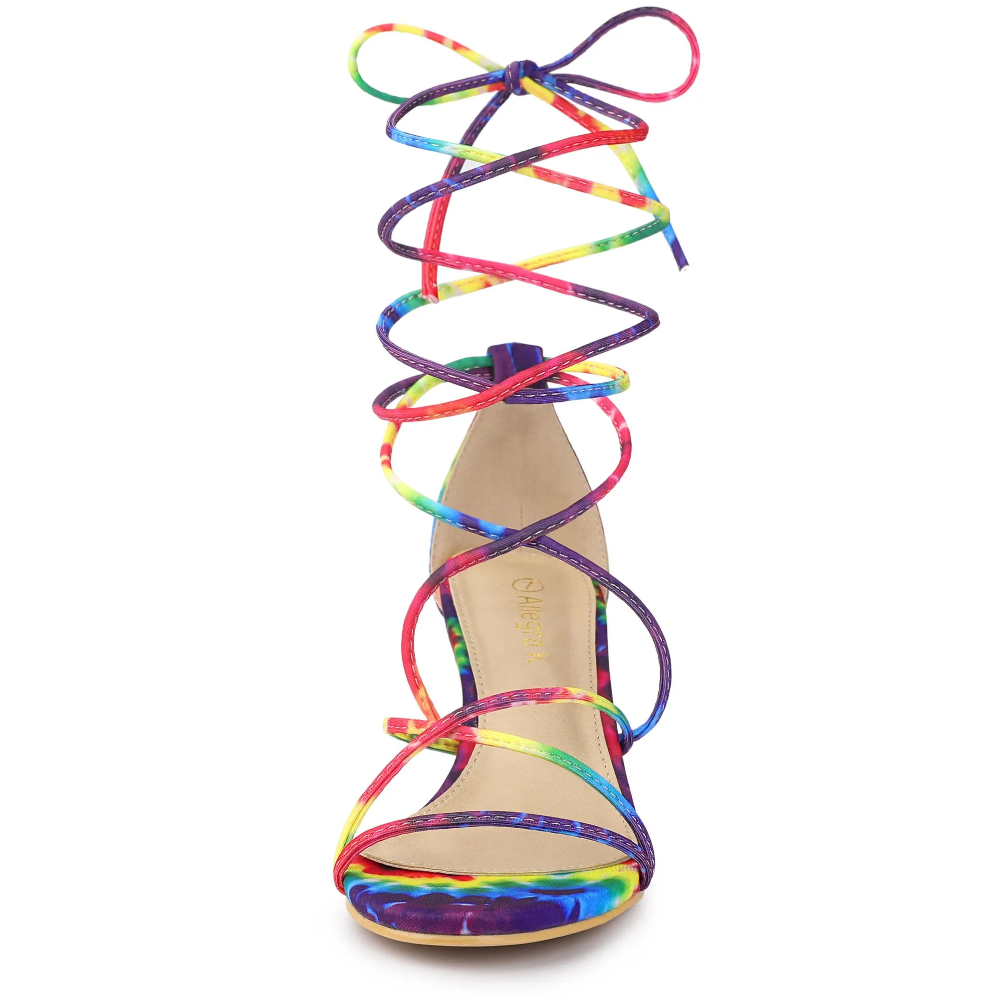 Open Toe Strappy Tie Dye Lace Up Kitten Heel Sandals
