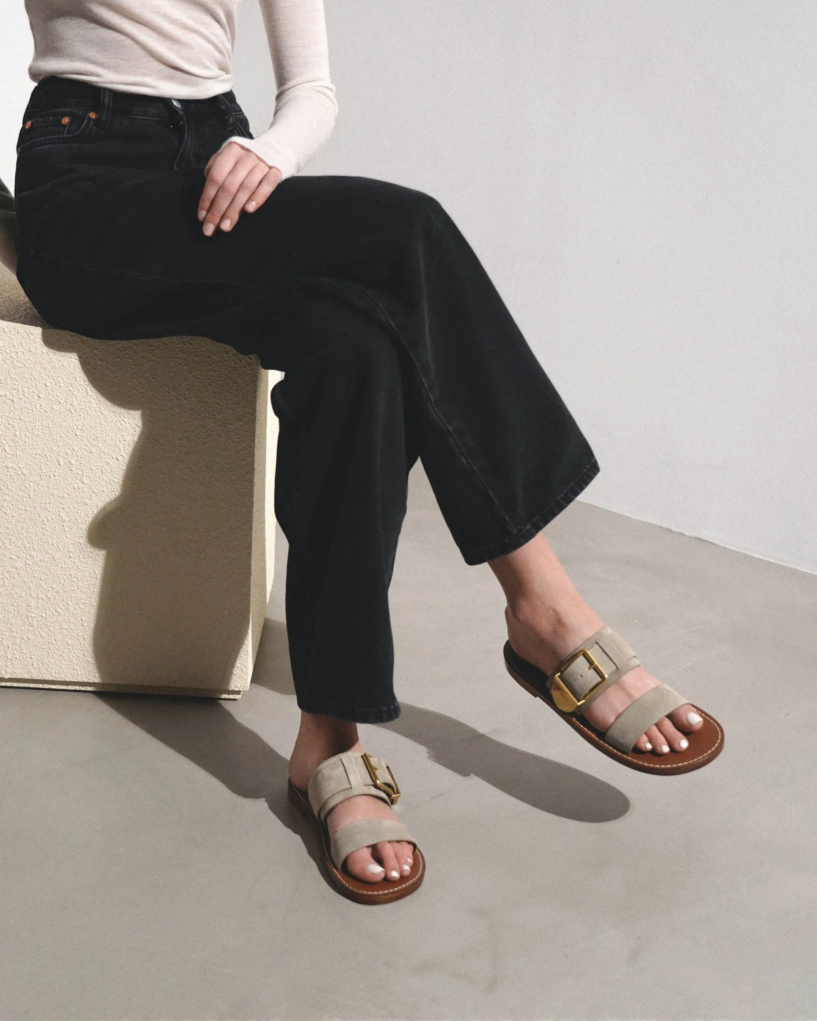 Rebecca greige suede flats