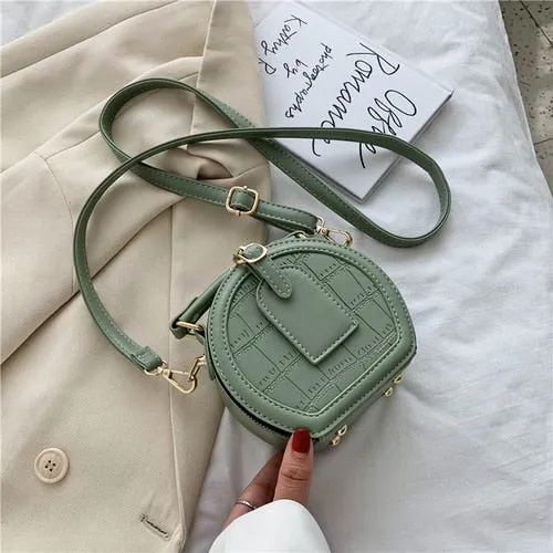 Round Stone Pattern Solid Color Simple PU Leather Crossbody Bags For Women 2020 Summer Travel Mini Shoulder Handbags