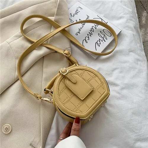 Round Stone Pattern Solid Color Simple PU Leather Crossbody Bags For Women 2020 Summer Travel Mini Shoulder Handbags