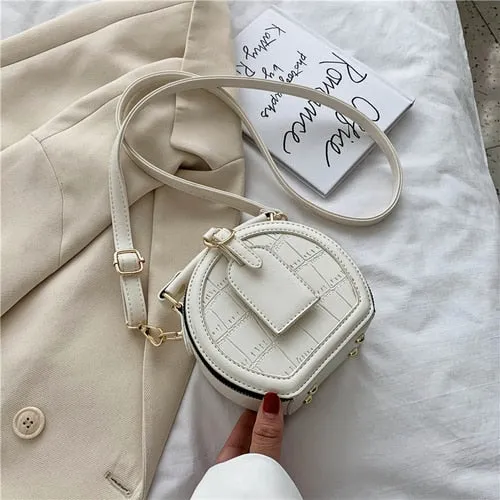 Round Stone Pattern Solid Color Simple PU Leather Crossbody Bags For Women 2020 Summer Travel Mini Shoulder Handbags