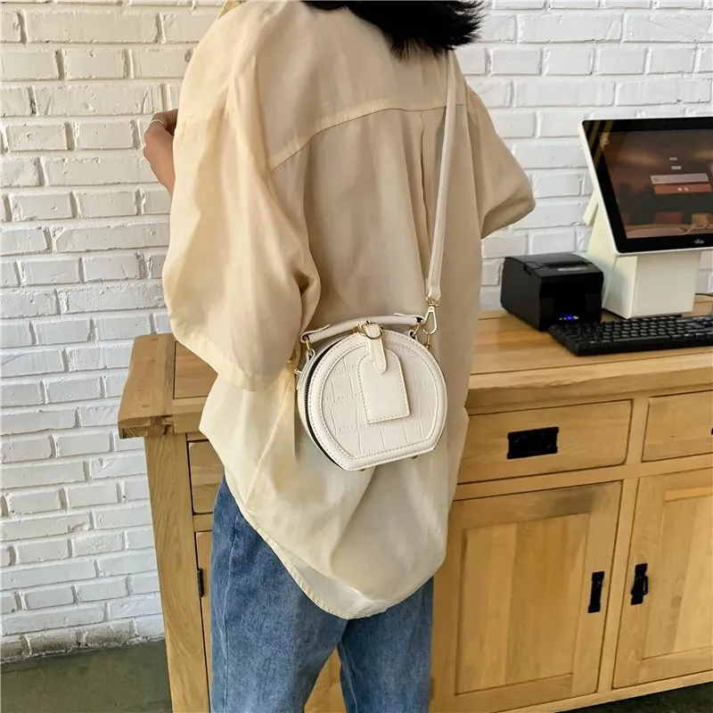 Round Stone Pattern Solid Color Simple PU Leather Crossbody Bags For Women 2020 Summer Travel Mini Shoulder Handbags
