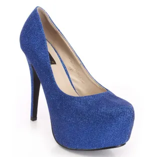 Royal Blue Glitter Almond Toe Stiletto Platform Pump Womens Heels