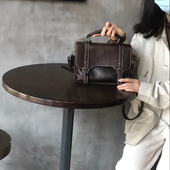 Small Women Black Leather Satchel Bags Shoulder Handbags
