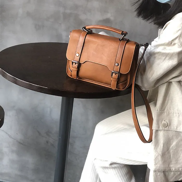 Small Women Black Leather Satchel Bags Shoulder Handbags