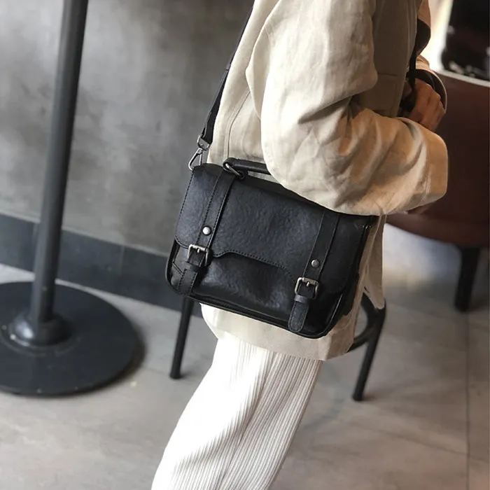 Small Women Black Leather Satchel Bags Shoulder Handbags