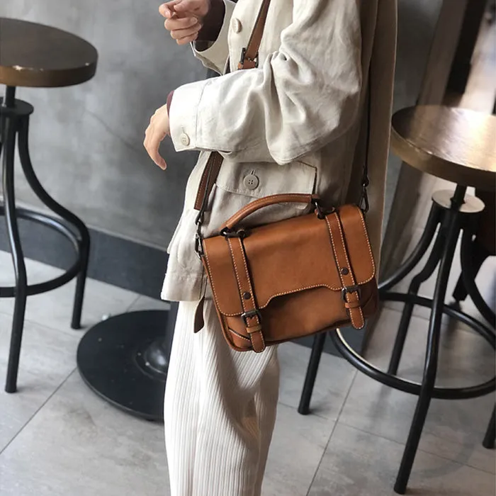 Small Women Black Leather Satchel Bags Shoulder Handbags