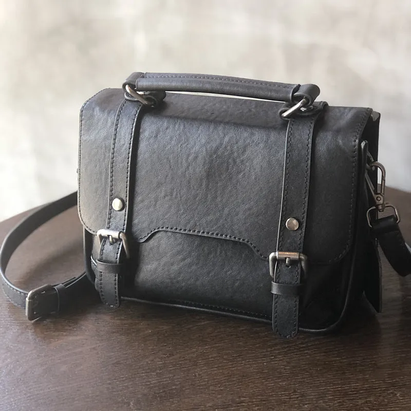 Small Women Black Leather Satchel Bags Shoulder Handbags