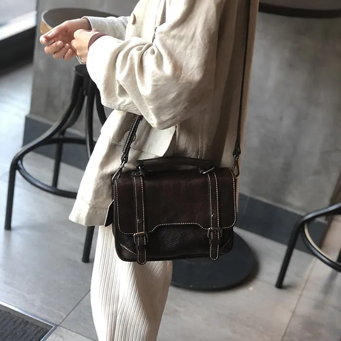 Small Women Black Leather Satchel Bags Shoulder Handbags