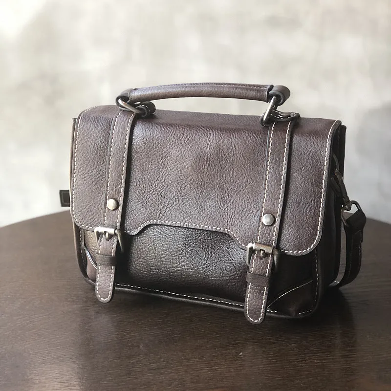 Small Women Black Leather Satchel Bags Shoulder Handbags