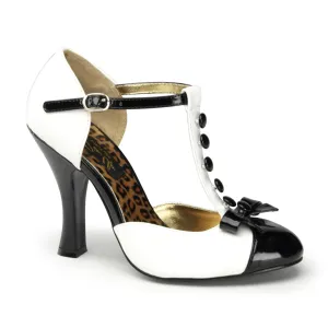 SMITTEN-10 Pin Up Couture Smitten White & Black Sexy Single Soles (Retro Heels)