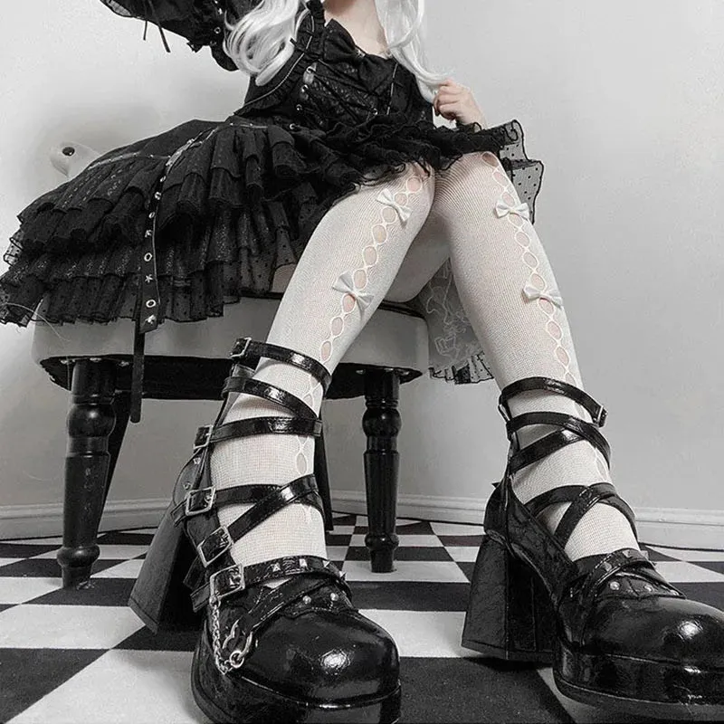 Sohiwoo Punk Style High Heels Pumps Women  Spring Thick Heeld Mary Janes Shoes Woman Plus Size 43 Black Gothic Platform Lolita Shoes