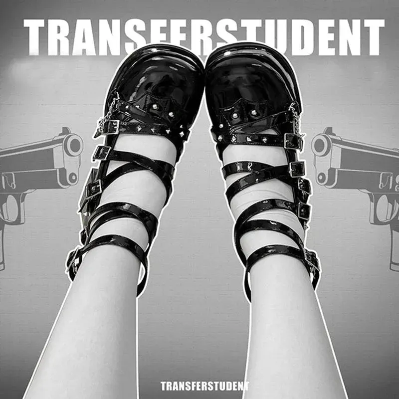 Sohiwoo Punk Style High Heels Pumps Women  Spring Thick Heeld Mary Janes Shoes Woman Plus Size 43 Black Gothic Platform Lolita Shoes