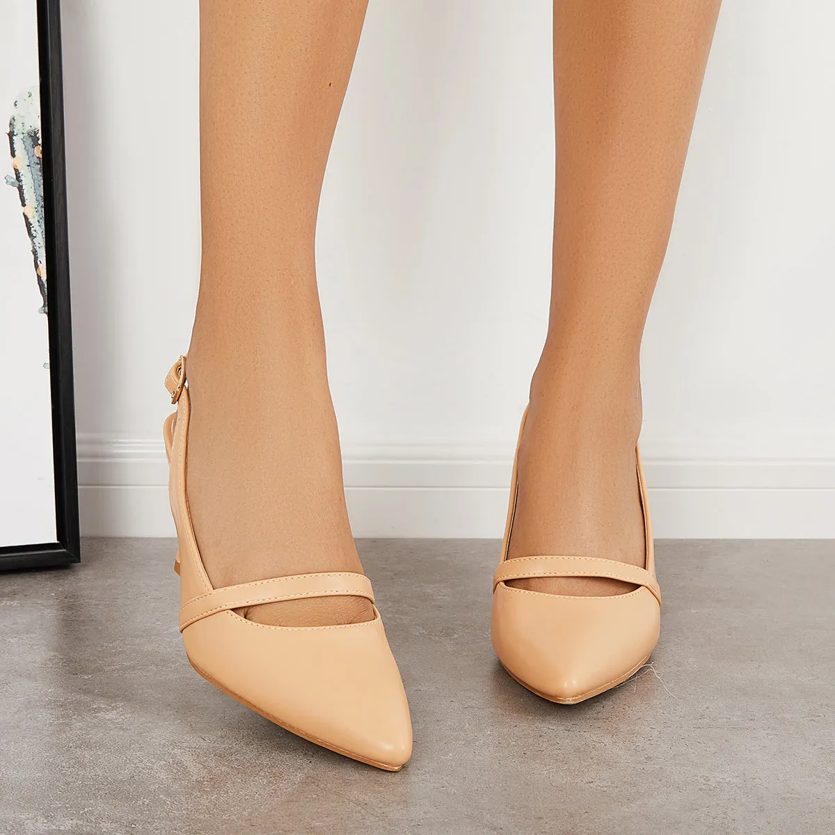 Sohiwoo Women Pointed Toe Stiletto Heel Slingback Pumps Ankle Strap Heeled Sandals