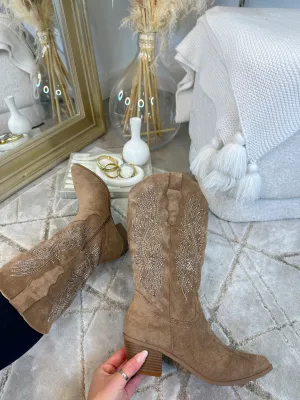 TAYLOR Point Toe Western Calf Boots- Camel