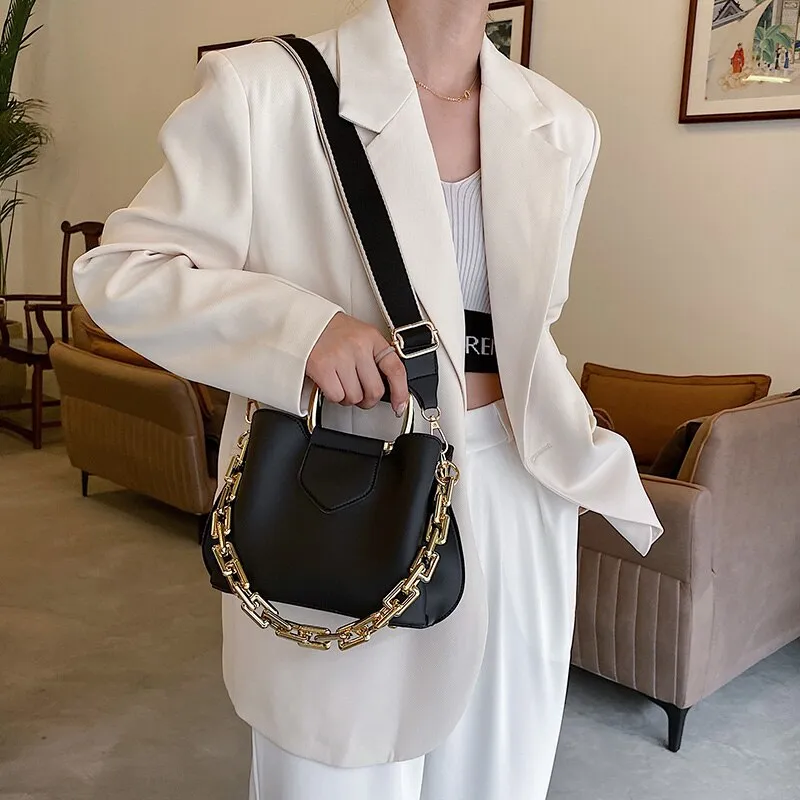 Thick Chain 2021 Luxury Women's PU Leather Small Crossbody Bags with Short Handle Shoulder Purses and Handbag Casual Fashion