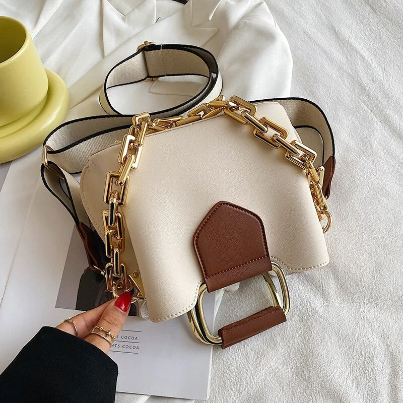 Thick Chain 2021 Luxury Women's PU Leather Small Crossbody Bags with Short Handle Shoulder Purses and Handbag Casual Fashion