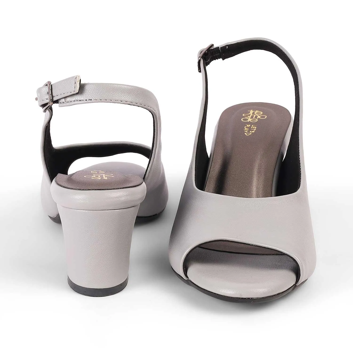 Tresmode Eden Grey Women's Peep-Toe Block Heel Sandals