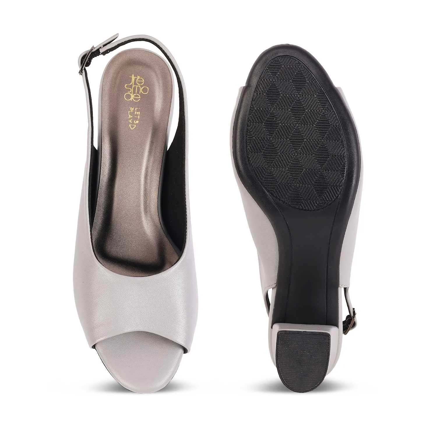 Tresmode Eden Grey Women's Peep-Toe Block Heel Sandals