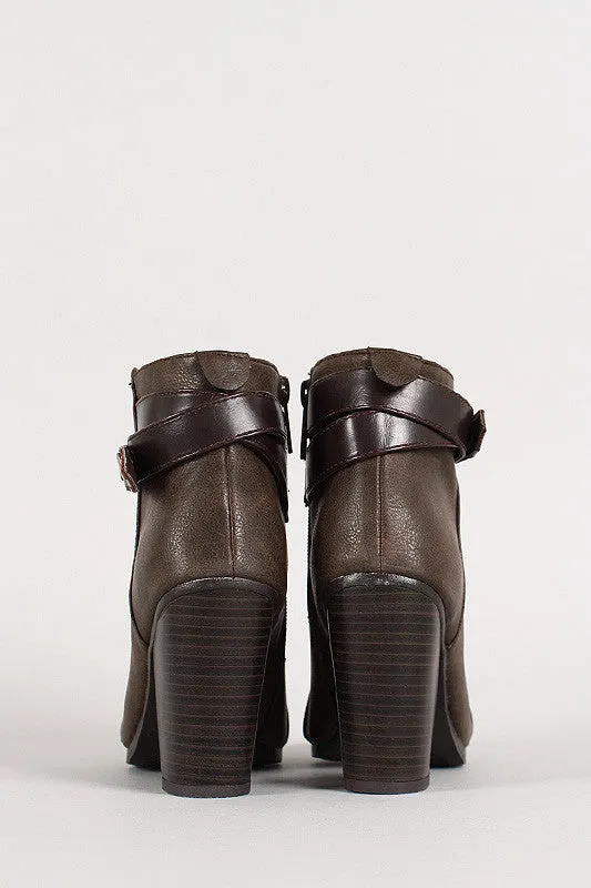 Two-Tone Snap Button Strap Chunky Heel Ankle Bootie