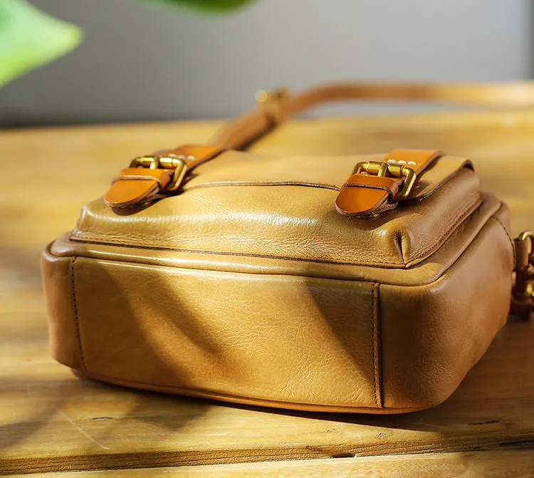 Vintage Ladies Leather Messenger Bag Small Brown Genuine Leather Crossbody Bag