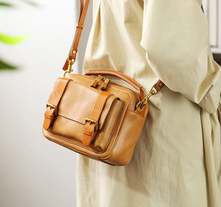 Vintage Ladies Leather Messenger Bag Small Brown Genuine Leather Crossbody Bag