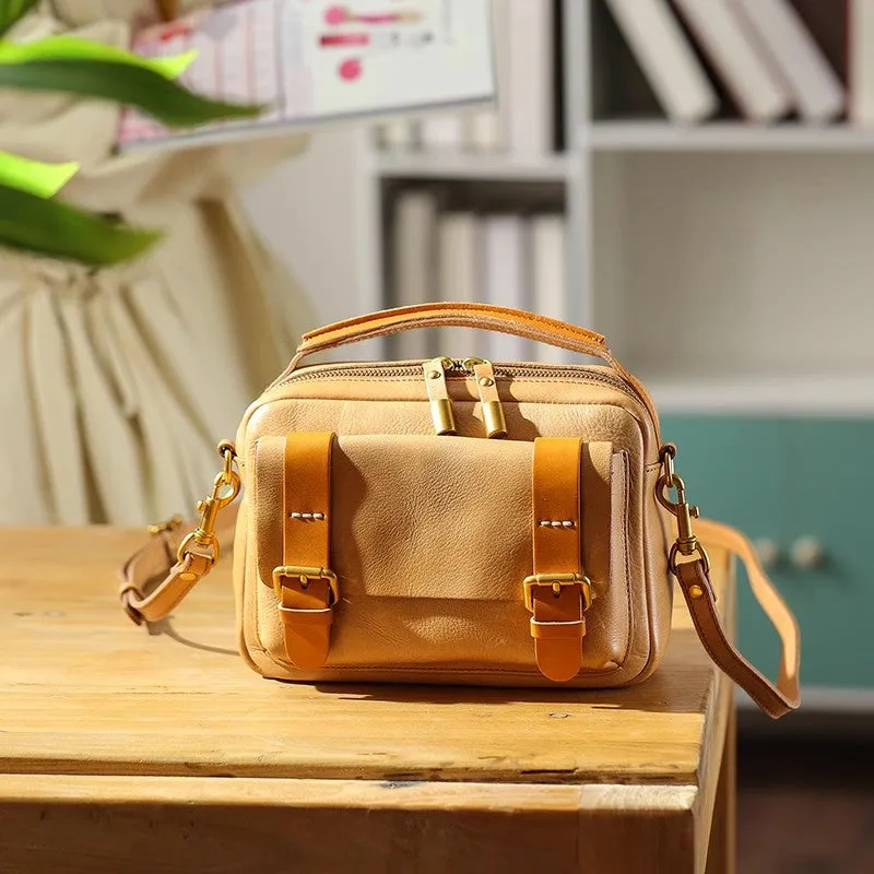 Vintage Ladies Leather Messenger Bag Small Brown Genuine Leather Crossbody Bag