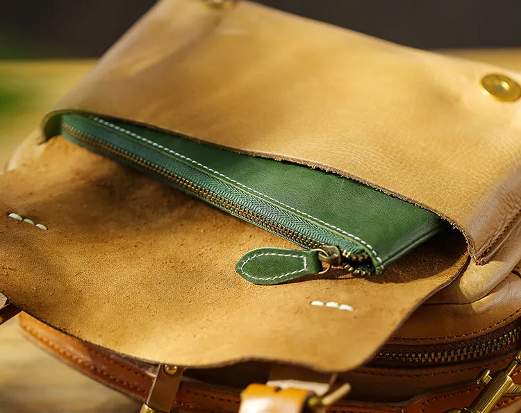 Vintage Ladies Leather Messenger Bag Small Brown Genuine Leather Crossbody Bag