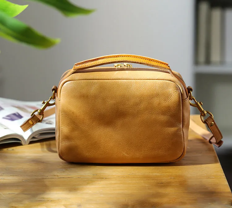 Vintage Ladies Leather Messenger Bag Small Brown Genuine Leather Crossbody Bag