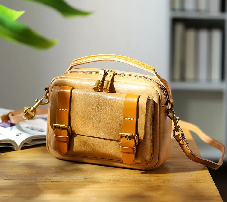 Vintage Ladies Leather Messenger Bag Small Brown Genuine Leather Crossbody Bag
