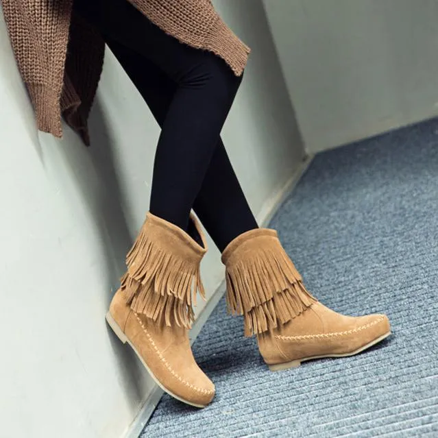 Vintage mid calf fringe boots