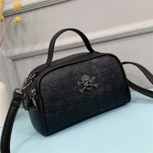 Vintage skull Embossing women handbag small PU Leather Shoulder bags for female Crossbody Bag Brand design ladies totes black