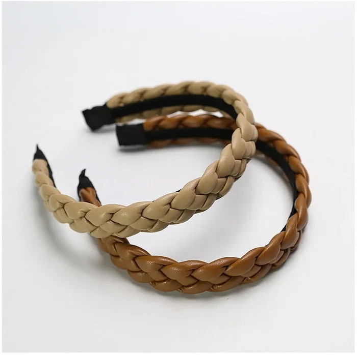 Vintage style leather look braided headband