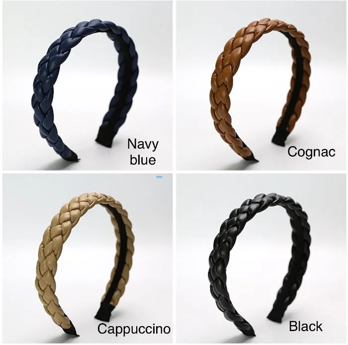 Vintage style leather look braided headband